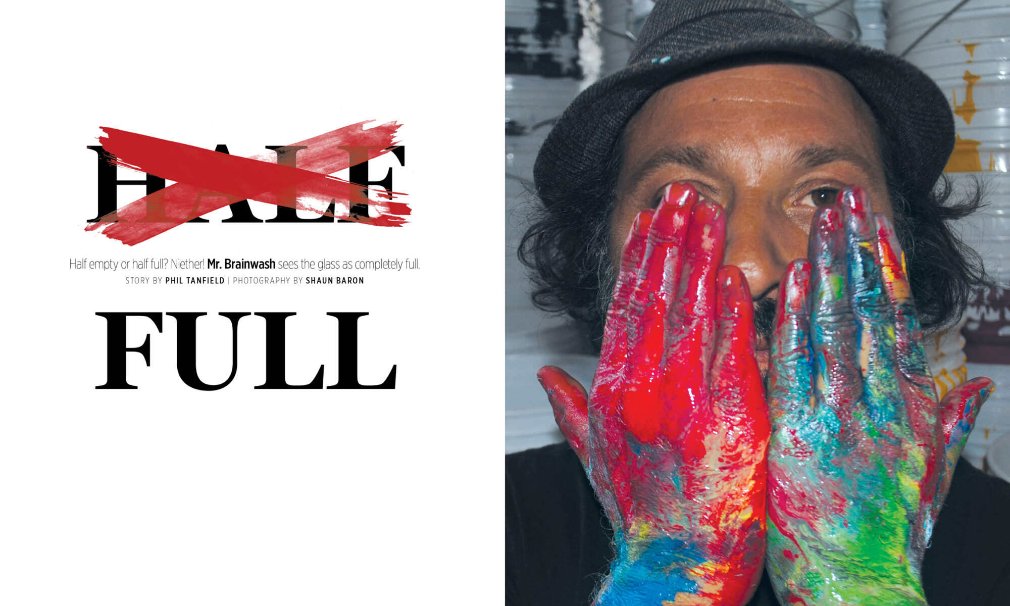 Opening spread of Mr. Brainwash feature, Issue 5, The Infamous magazine, 2011.