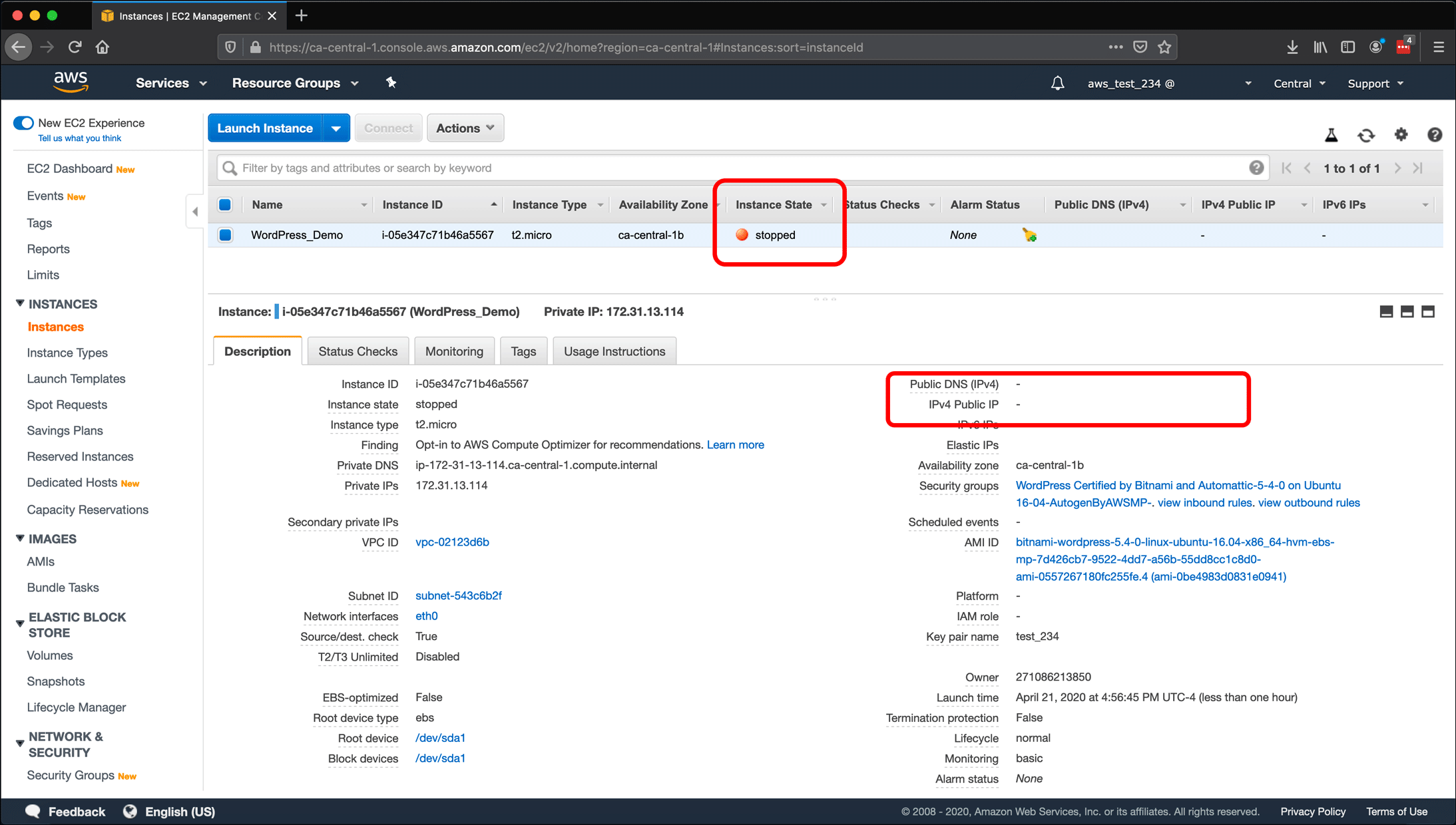 Screenshot: AWS EC2 instance, Elastic IPs, Route 53 DNS management, and restarting or shutting down the instance.