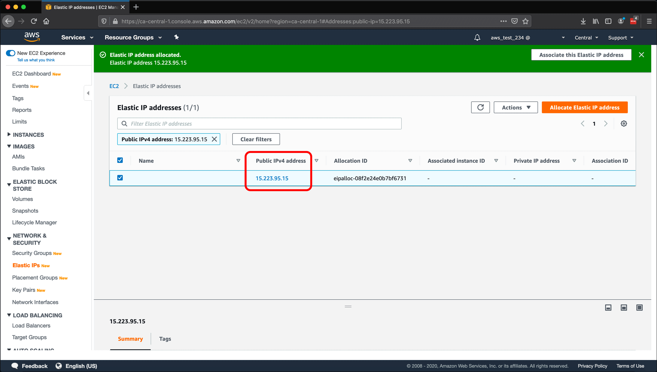 Screenshot: AWS EC2 instance, Elastic IPs, Route 53 DNS management, and restarting or shutting down the instance.