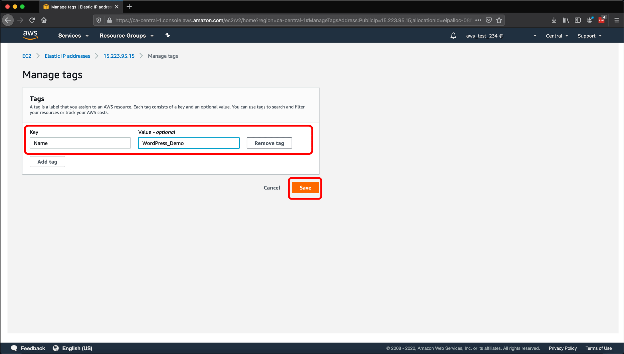 Screenshot: AWS EC2 instance, Elastic IPs, Route 53 DNS management, and restarting or shutting down the instance.