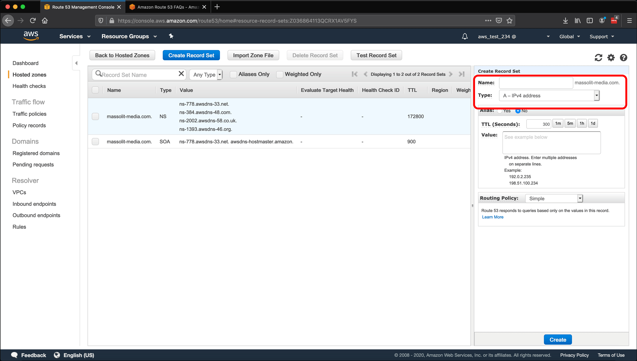 Screenshot: AWS EC2 instance, Elastic IPs, Route 53 DNS management, and restarting or shutting down the instance.