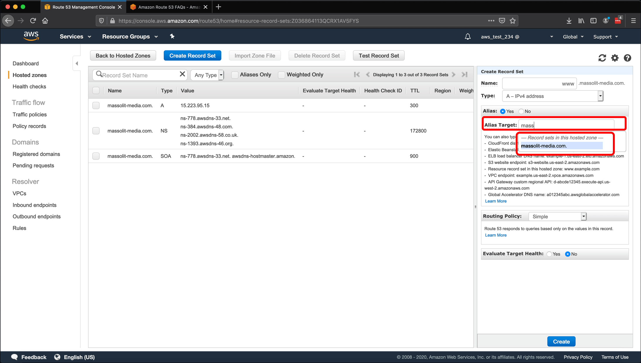 Screenshot: AWS EC2 instance, Elastic IPs, Route 53 DNS management, and restarting or shutting down the instance.