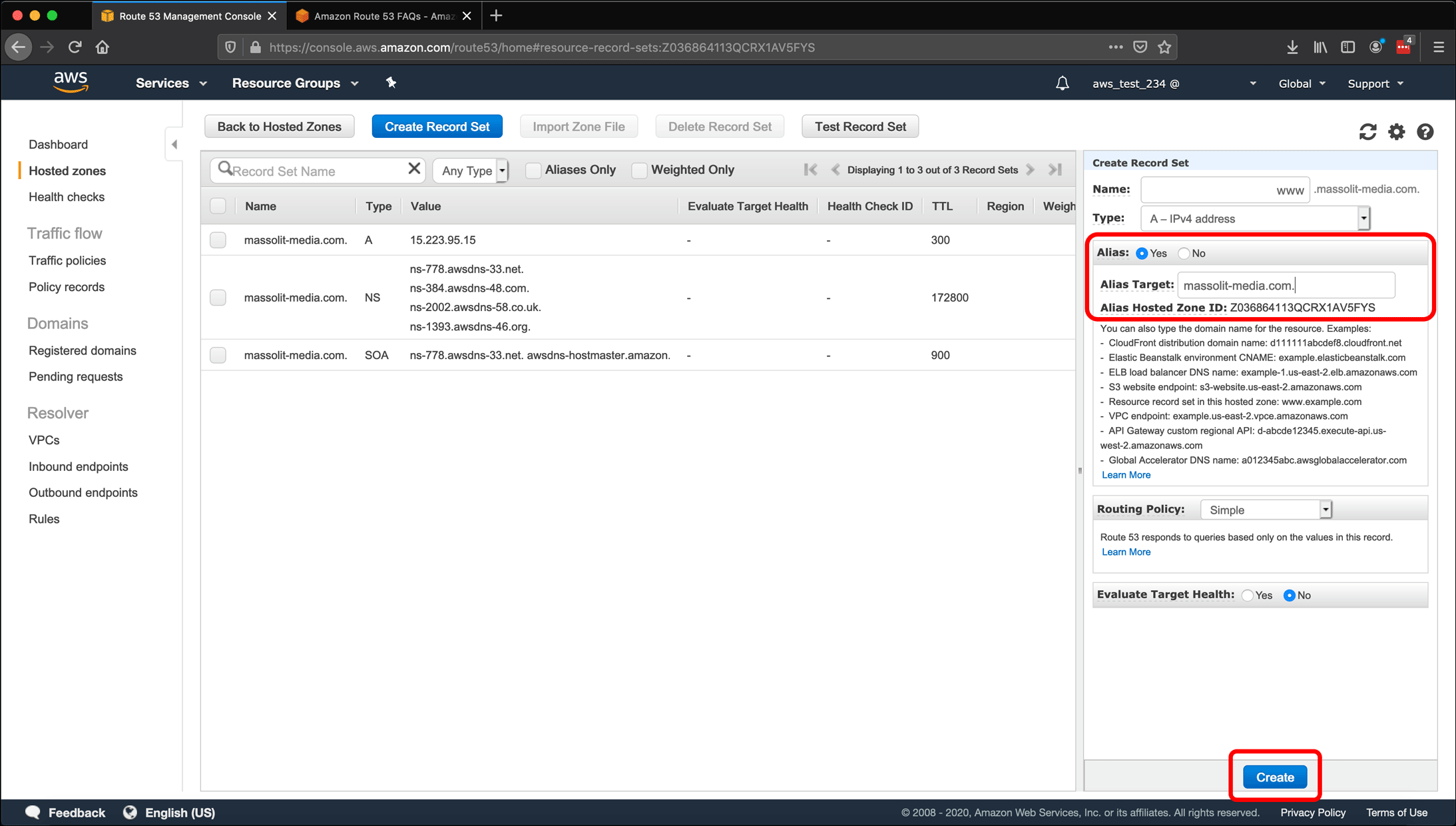 Screenshot: AWS EC2 instance, Elastic IPs, Route 53 DNS management, and restarting or shutting down the instance.