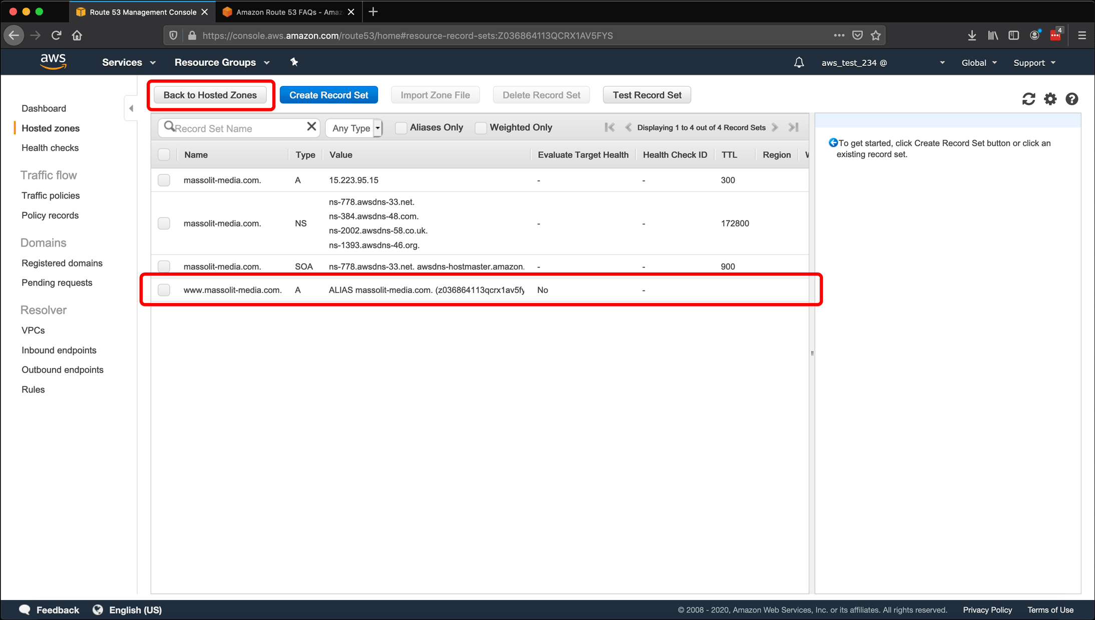 Screenshot: AWS EC2 instance, Elastic IPs, Route 53 DNS management, and restarting or shutting down the instance.