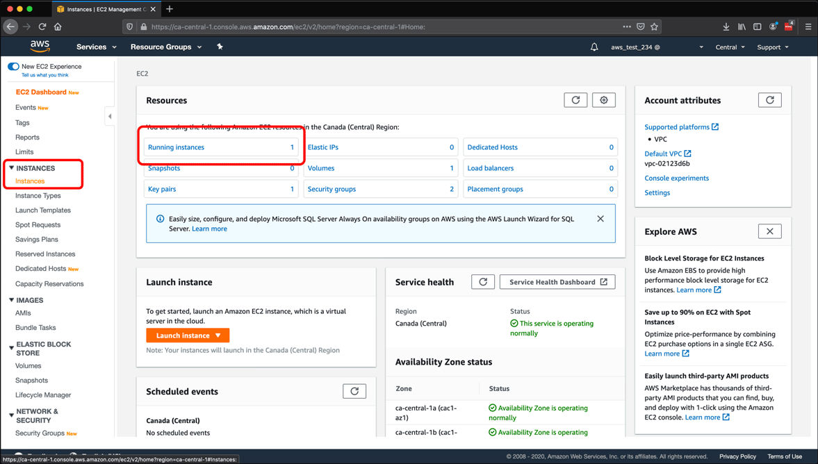 Screenshot: naming AWS EC2 instances and volumes, and creating snapshots.