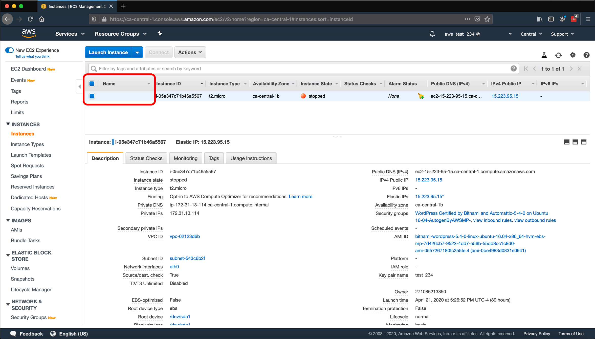 Screenshot: naming AWS EC2 instances and volumes, and creating snapshots.