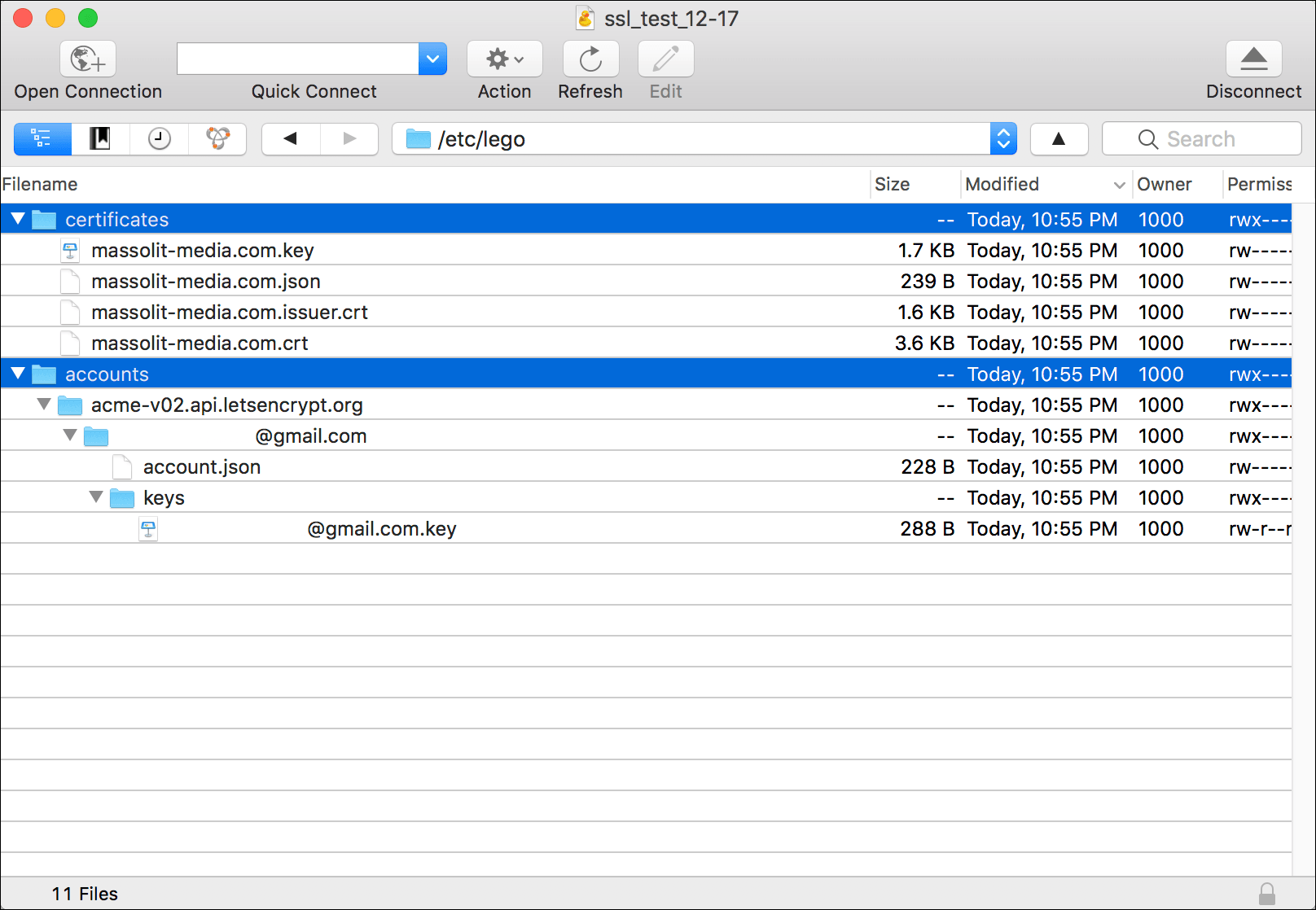 Screenshot illustrating the process to install a TLS certificate from Let's Encrypt.