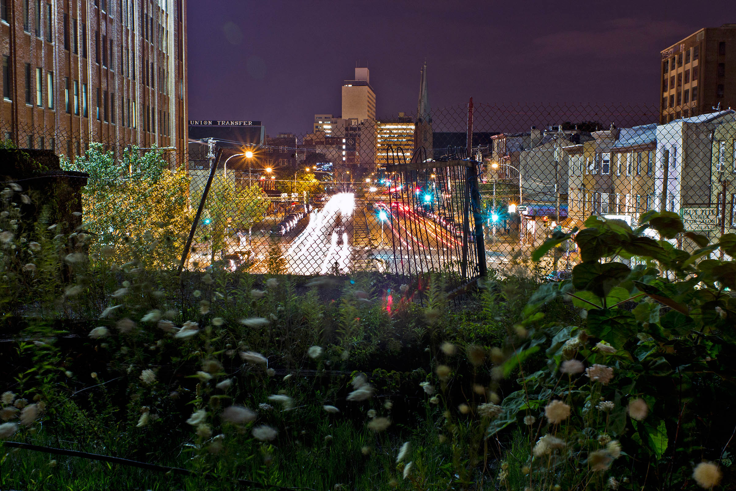 Night shot of Spring Garden Street from the Reading Viaduct, Philadelphia, PA, USA, 2014.