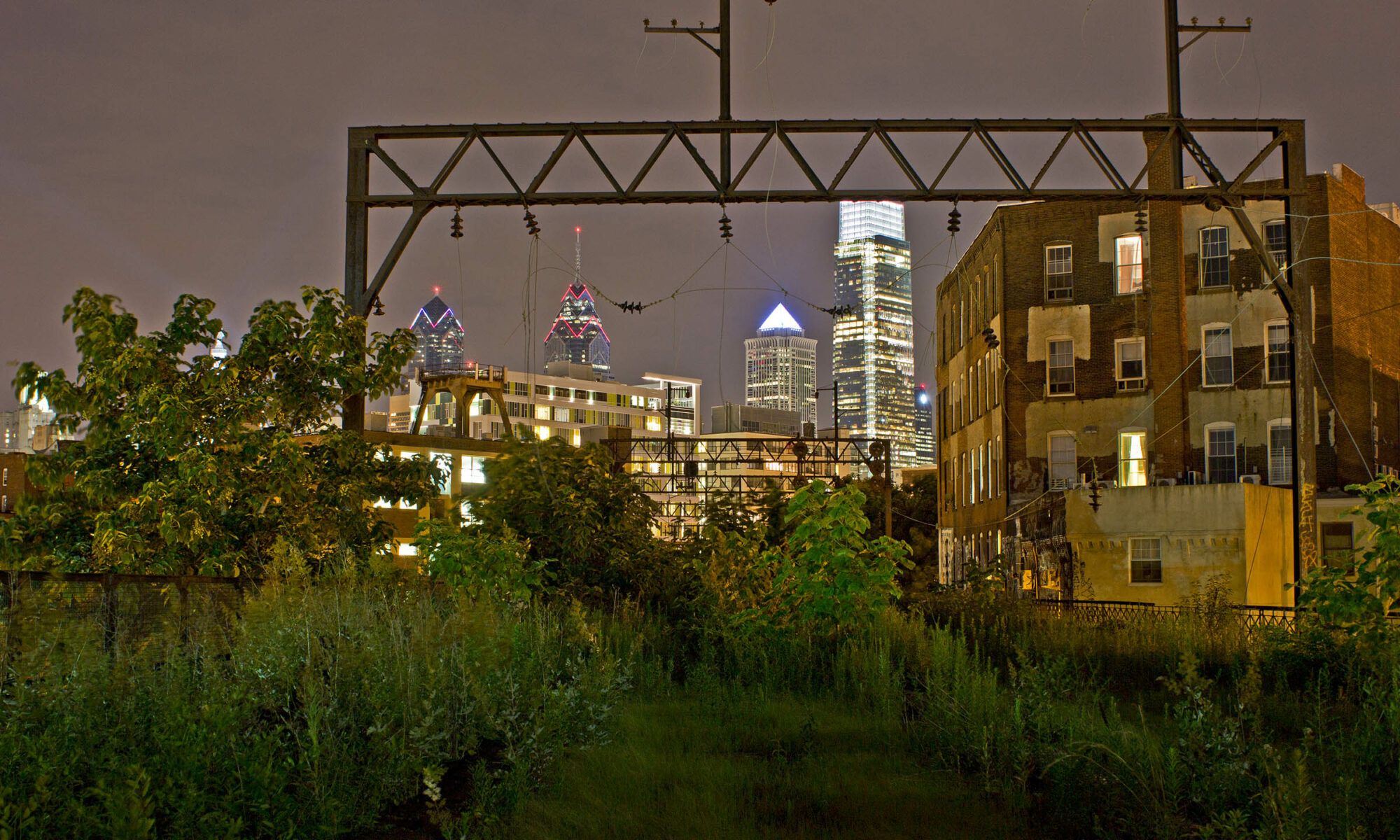 Night photo of the Philadelphia skyline, 2014.