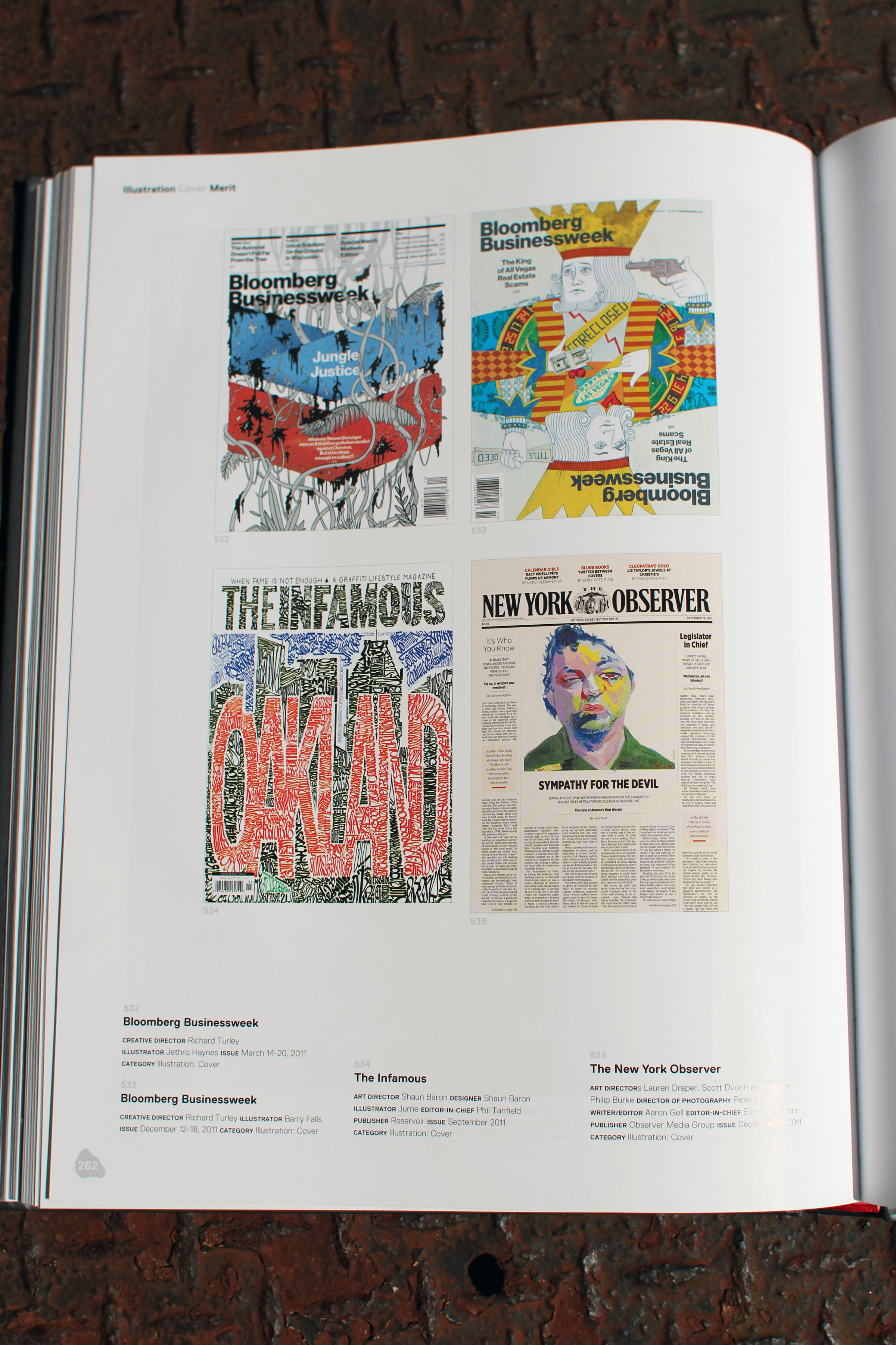 Photo of a layout from the Society of Publication Designer's 47th Annual, showcasing The Infamous magazine.