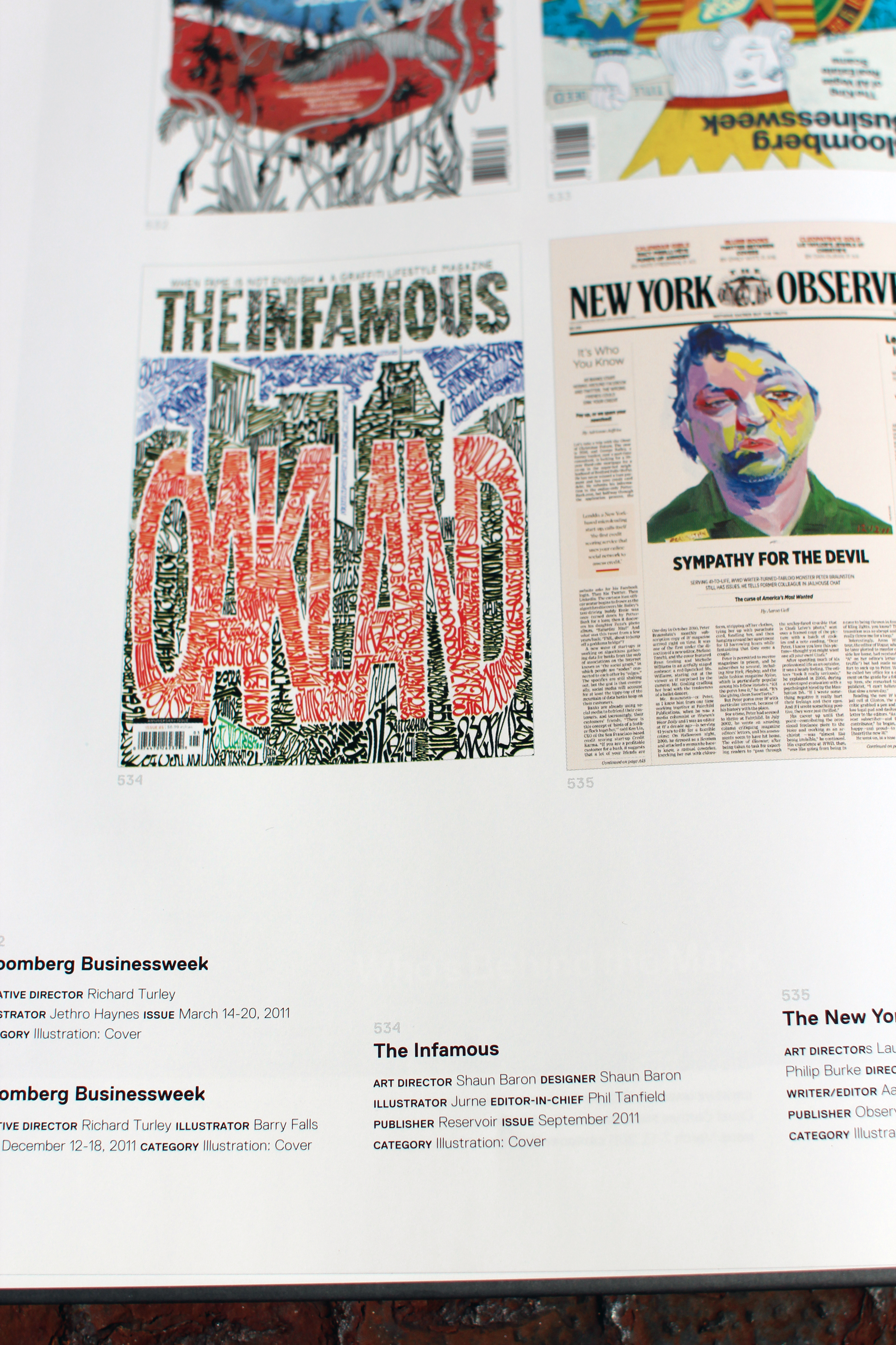 Photo of a layout from the Society of Publication Designer's 47th Annual, showcasing The Infamous magazine.