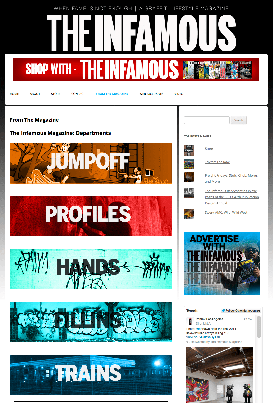 Screenshots and custom PHP code from the WordPress site I created for The Infamous Magazine.