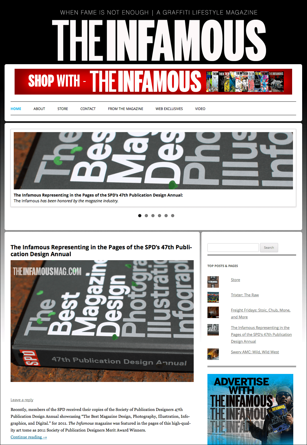 Screenshots and custom PHP code from the WordPress site I created for The Infamous Magazine.