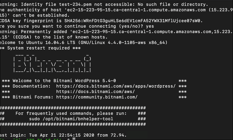 Screenshot: Connecting to an AWS EC2 instance using SSH.