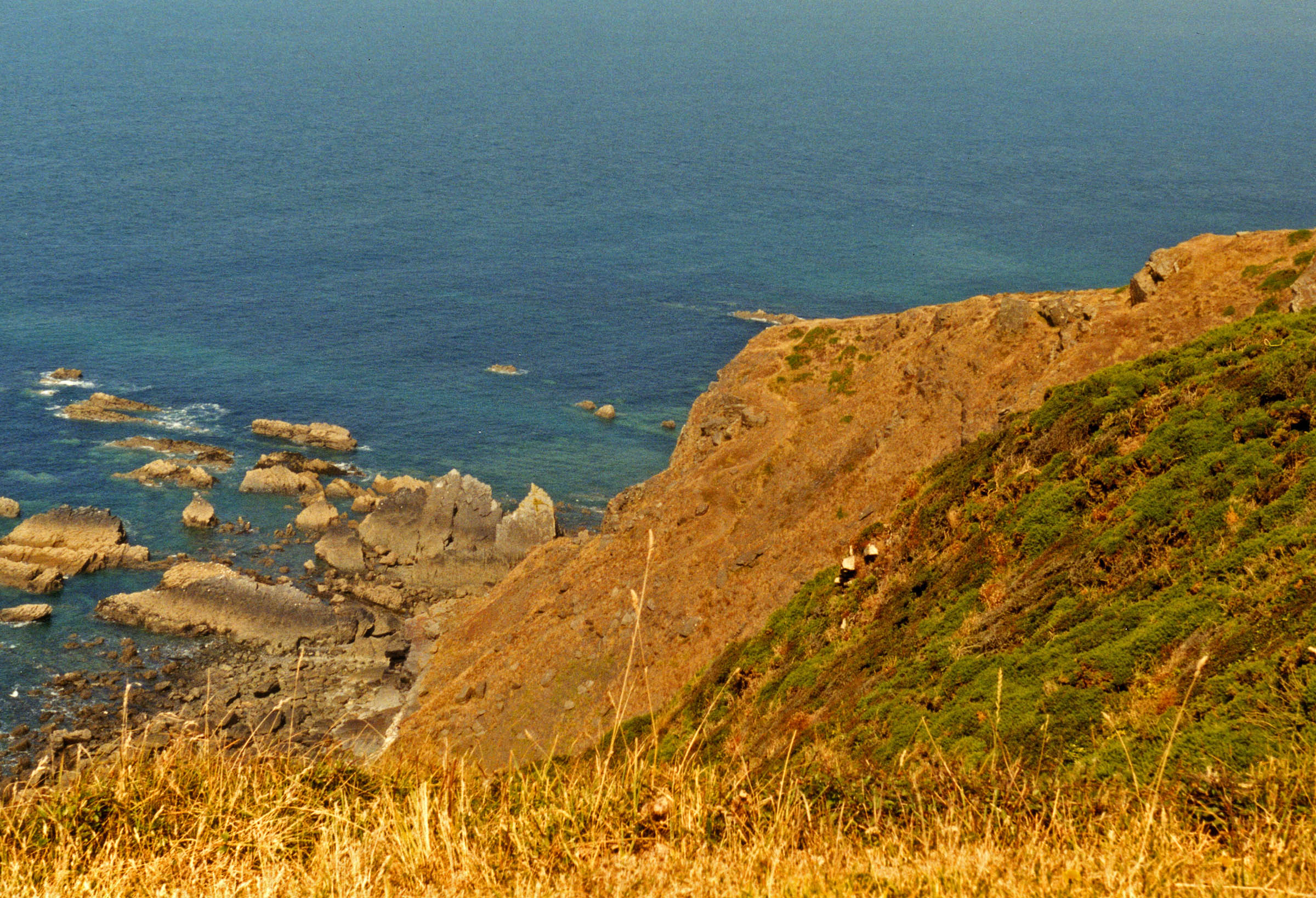 Cliff over ocean in Morenstow, Cornwall, UK, 1997.