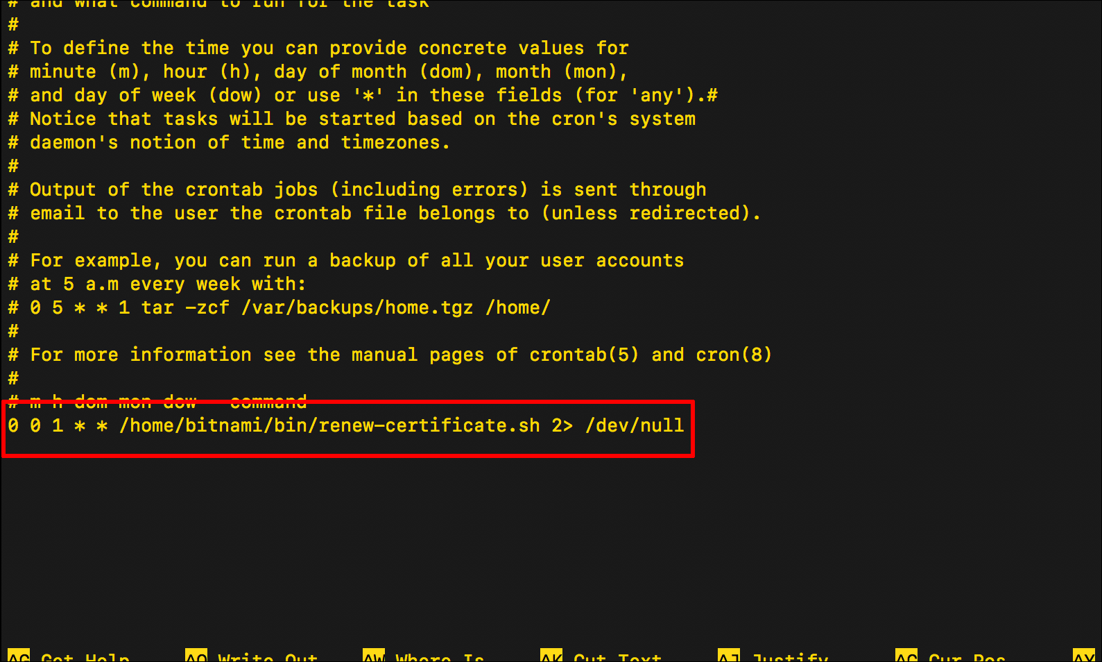 Screenshot illustrating the process to automate the renewal of a TLS certificate.